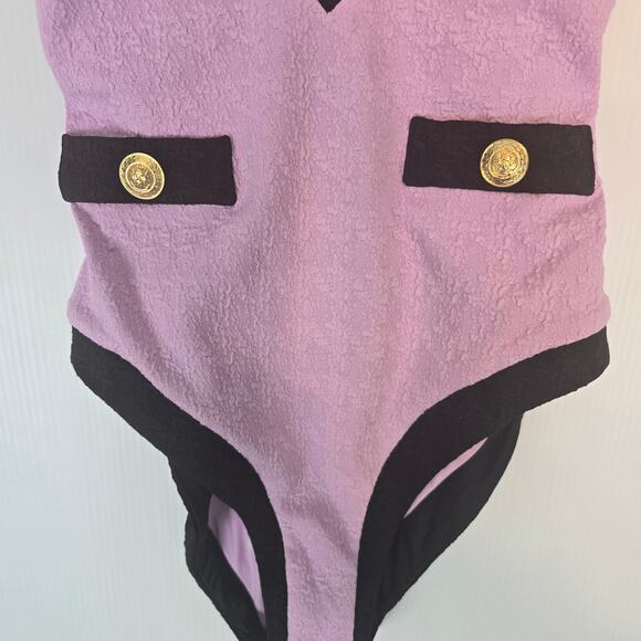 L'Agence Lisa Plunge Colorblock One Piece Swimsuit Light Violet Black Gold NEW - Picture 11 of 11